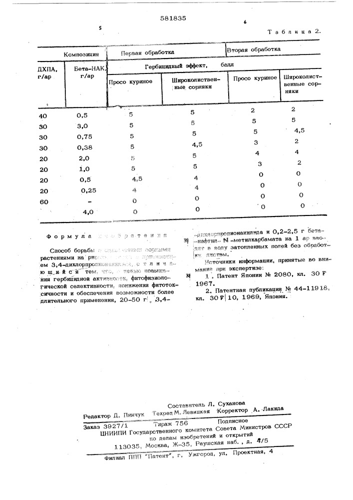 Способ борьбы с однолетними сорными растениями на рисовых полях (патент 581835)