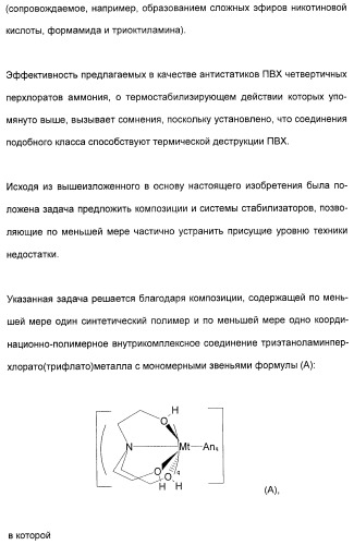 Координационно-полимерные внутрикомплексные соединения триэтаноламинперхлорато(трифлато)металла в качестве добавок для синтетических полимеров (патент 2398793)