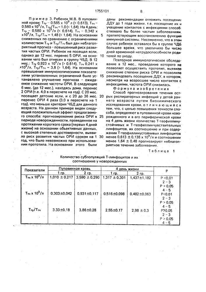 Способ прогнозирования течения острых распираторных инфекций у детей раннего возраста (патент 1755101)