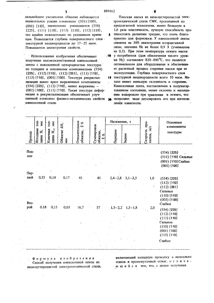 Способ получения кинескопной ленты из низкоуглеродистой электротехнической стали (патент 889162)