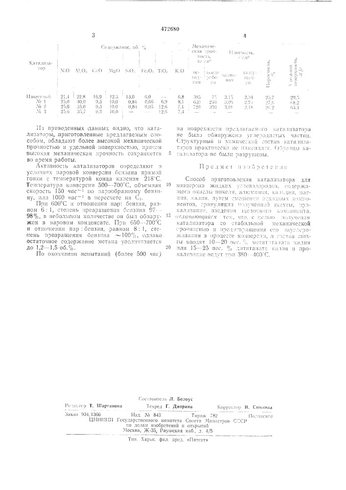 Способ приготовления катализатора для конверсии жидких углеводородов (патент 472680)