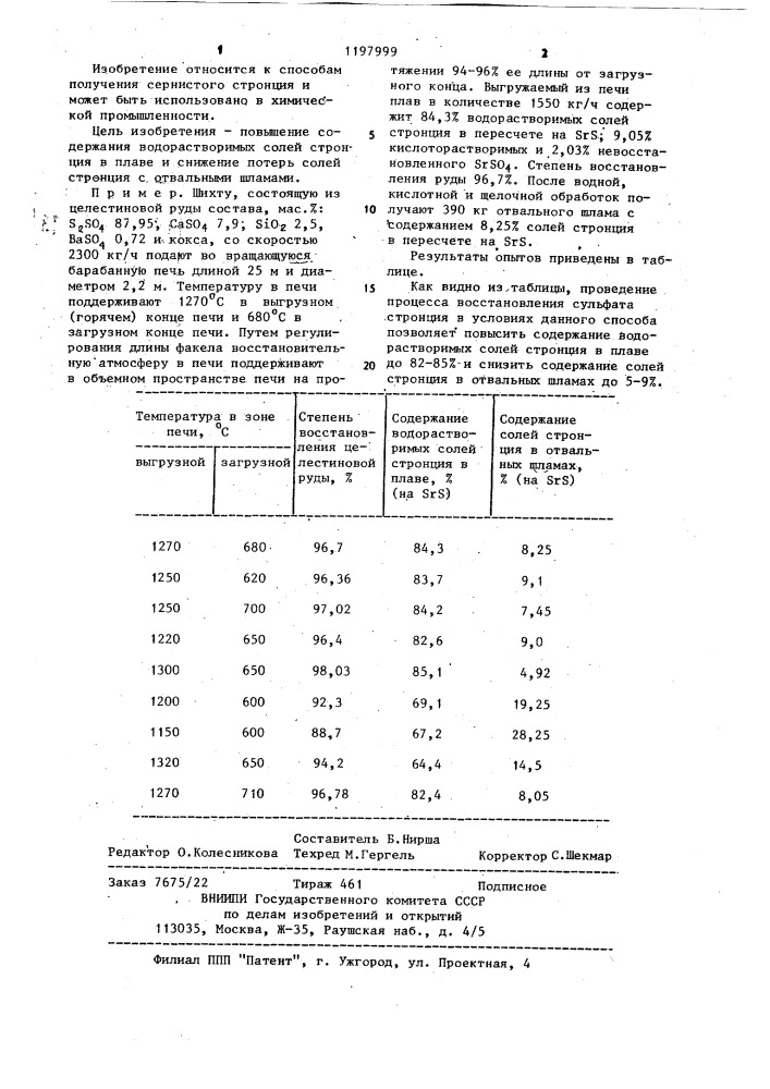 Способ получения сернистого стронция (патент 1197999)