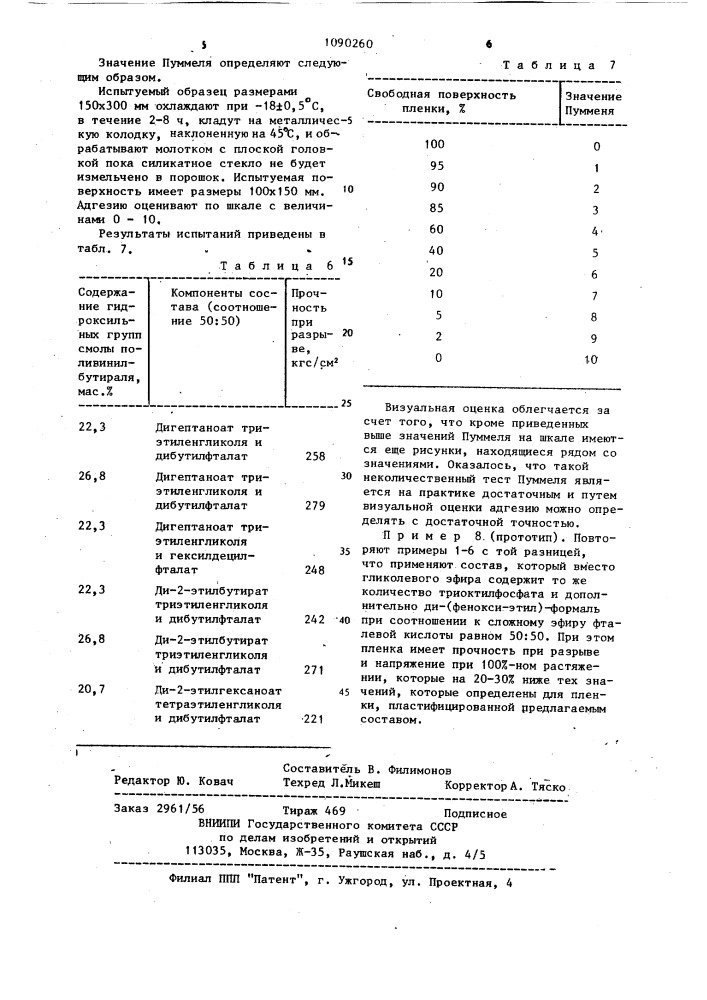 Состав для пластификации пленки из поливинилбутираля (патент 1090260)