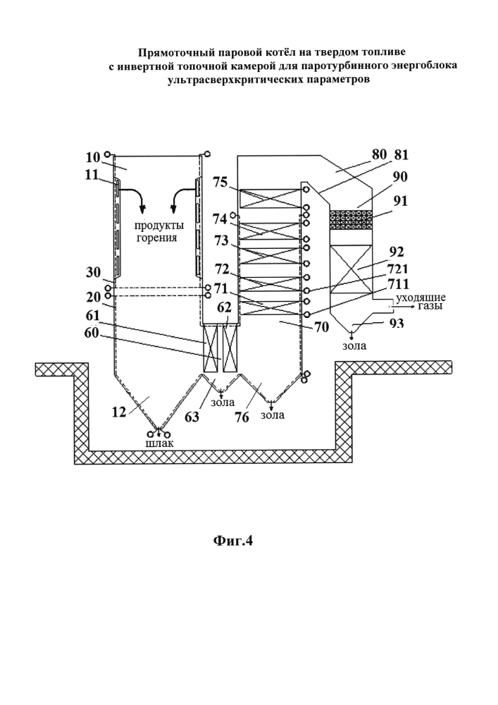 Прямоточный паровой котёл на твердом топливе с инвертной топочной камерой для паротурбинного энергоблока ультрасверхкритических параметров пара (патент 2601783)