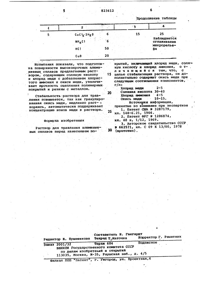 Раствор для травления алюминиевыхсплавов (патент 823412)