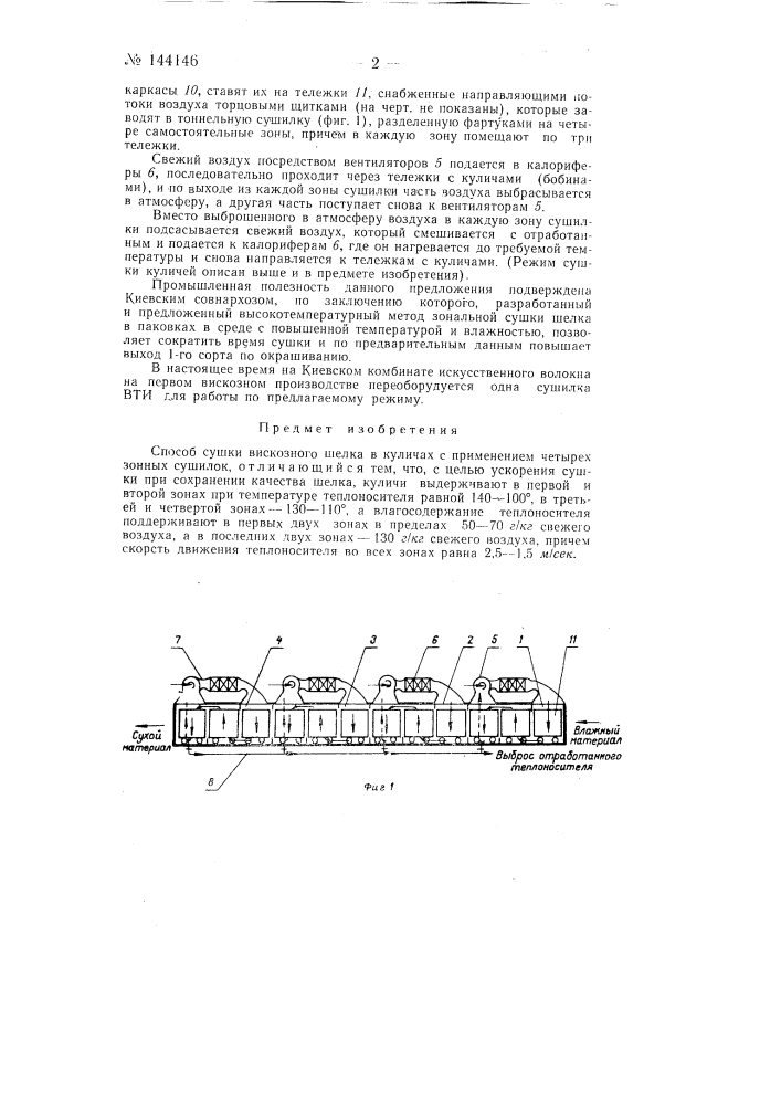 Способ сушки вискозного шелка в куличах (патент 144146)