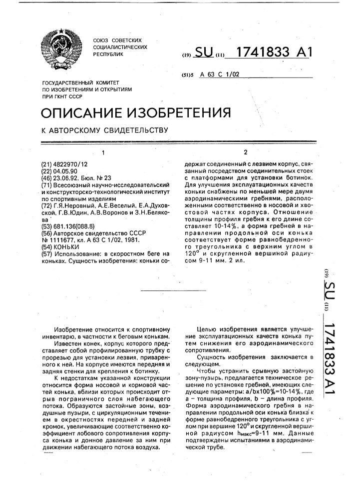 Коньки (патент 1741833)