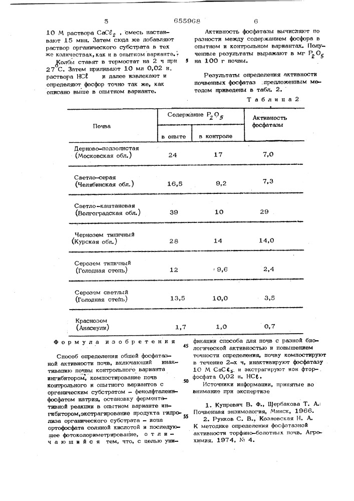 Способ определения общей фосфатазной активности почв (патент 655968)