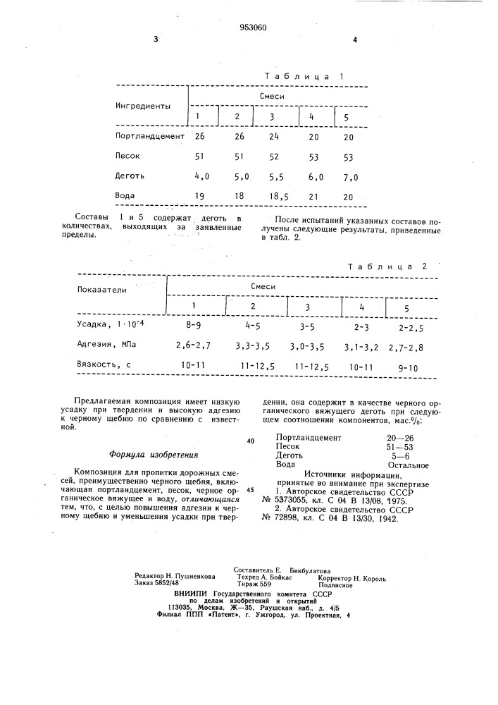 Композиция для пропитки дорожных смесей (патент 953060)