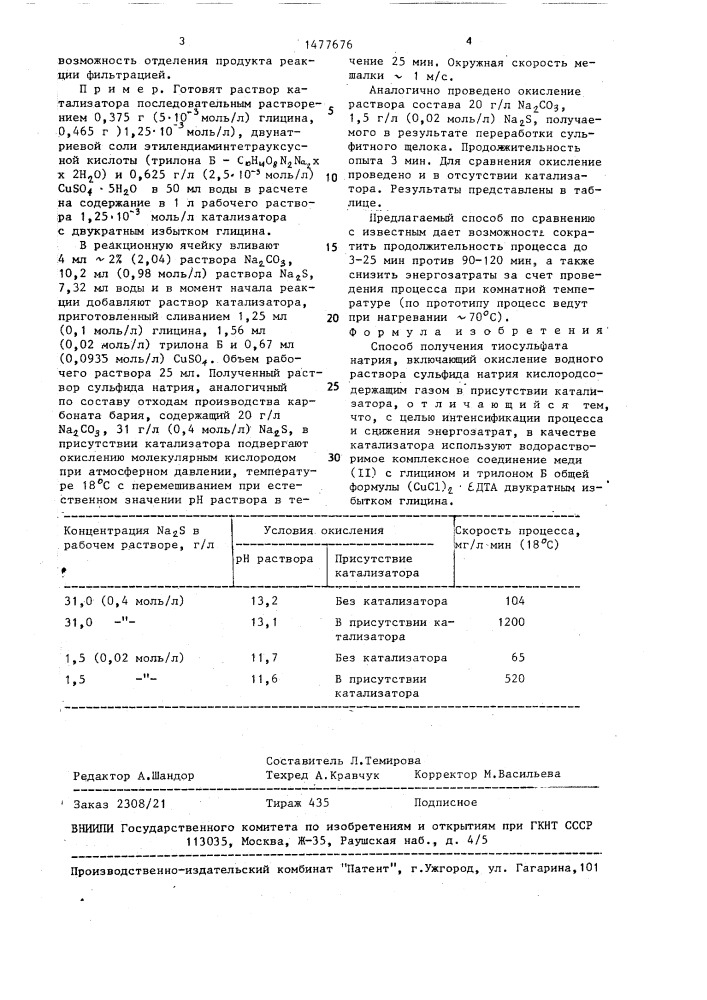 Способ получения тиосульфата натрия (патент 1477676)