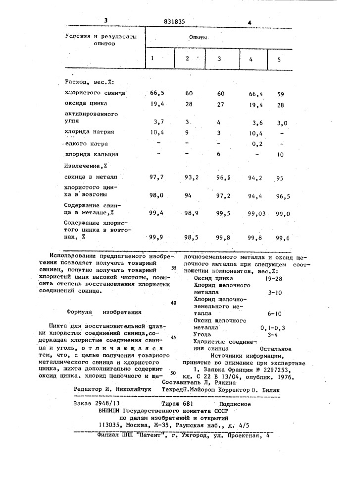 Шихта для восстановительнойплавки хлористых соединенийсвинца (патент 831835)