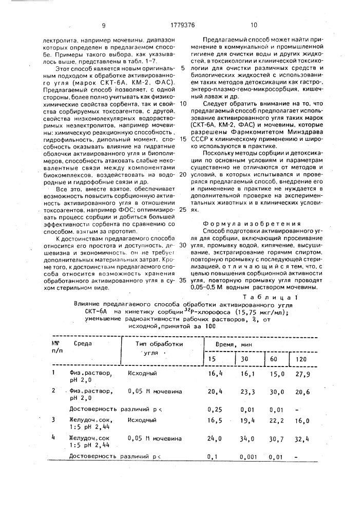 Способ подготовки активированного угля для сорбции (патент 1779376)