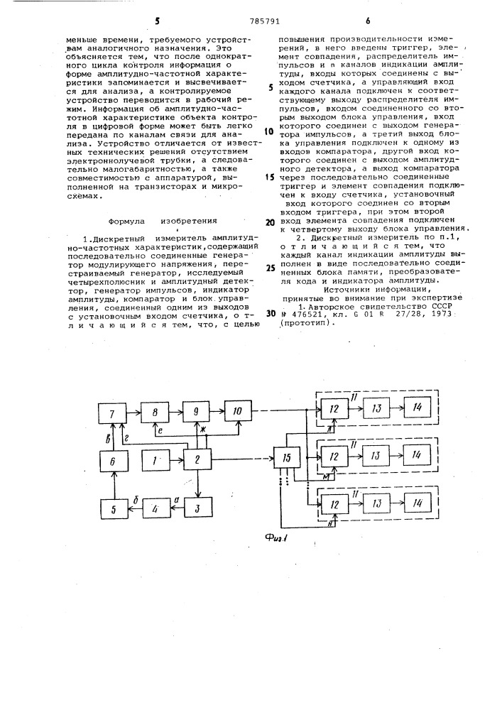 Дискретный измеритель амплитудно-частотных характеристик (патент 785791)