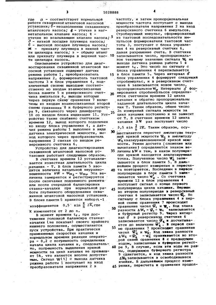 Устройство для диагностирования скважинной штанговой насосной установки (патент 1028888)