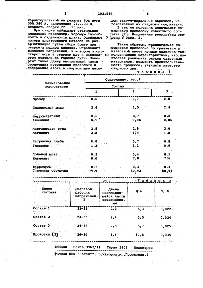 Состав порошковой проволоки (патент 1021546)