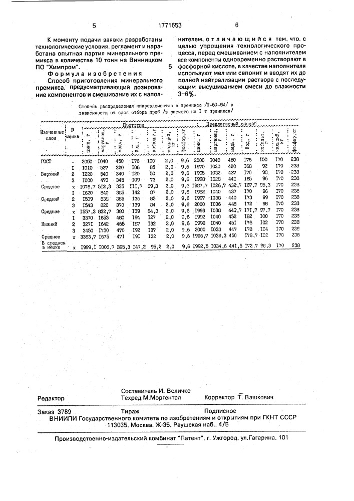 Способ приготовления минерального премикса (патент 1771653)