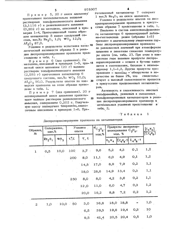 Катализатор для диспропорционирования непредельных углеводородов (патент 978907)