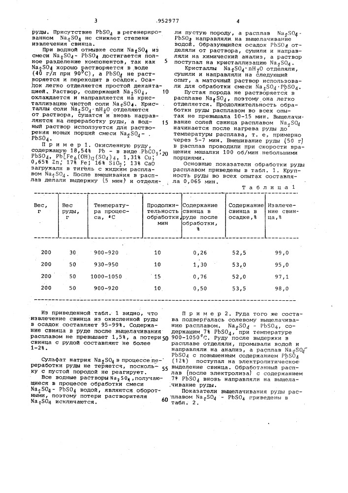 Способ извлечения свинца из окисленной руды (патент 952977)