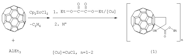Способ получения этилового эфира 1-гидрокси-2,3-[60]-фуллероциклопентанкарбоновой кислоты (патент 2283830)