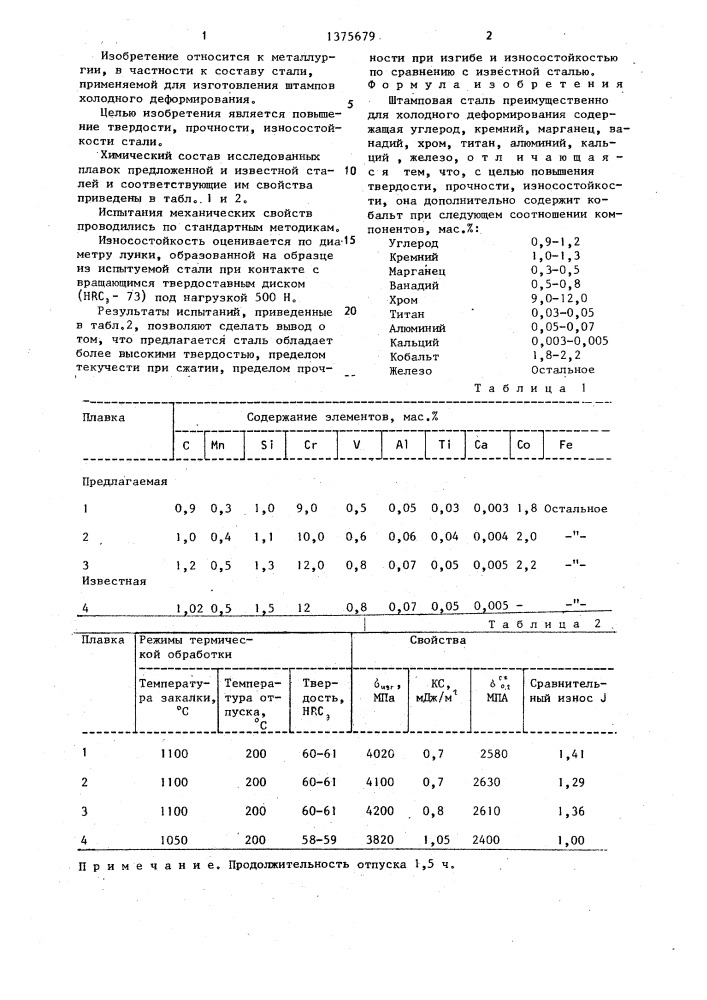 Штамповая сталь (патент 1375679)