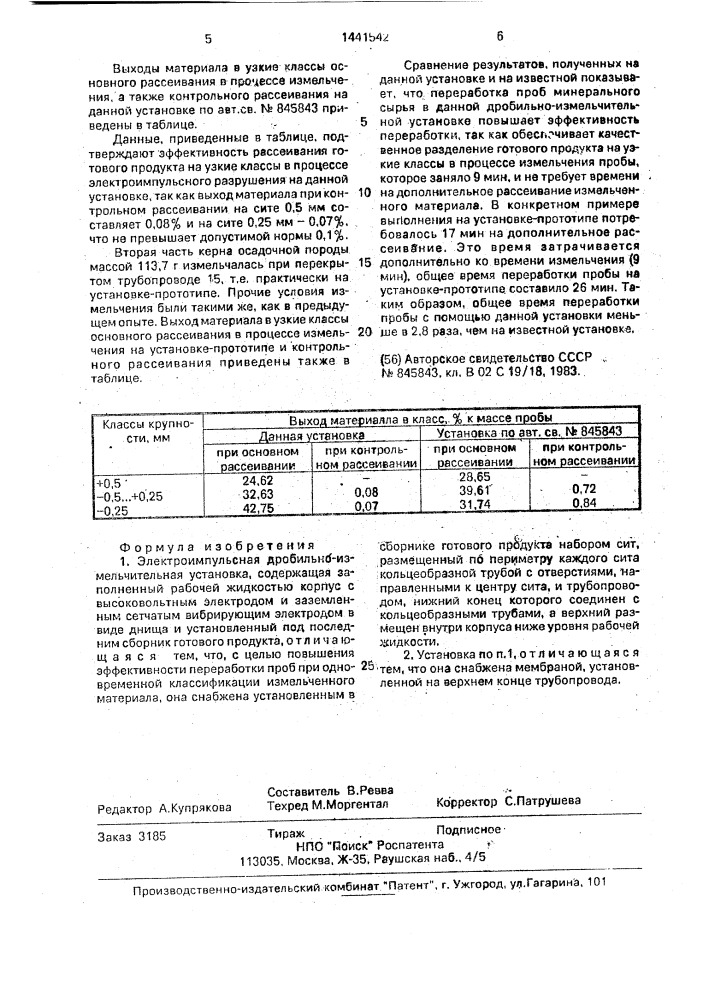 Электроимпульсная дробильно-измельчительная установка (патент 1441542)