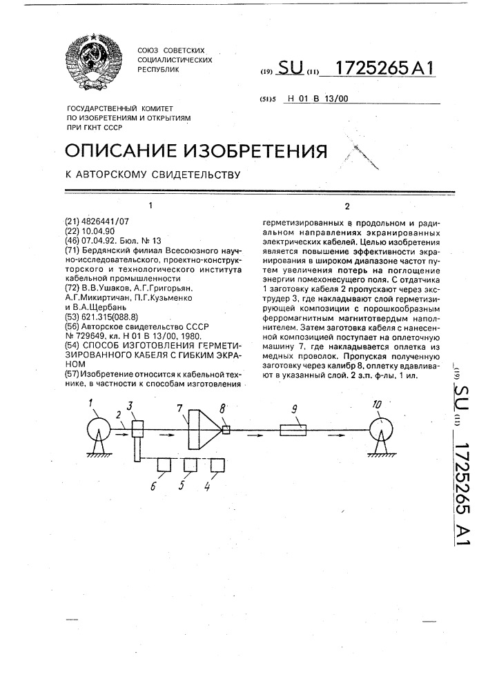 Способ изготовления герметизированного кабеля с гибким экраном (патент 1725265)