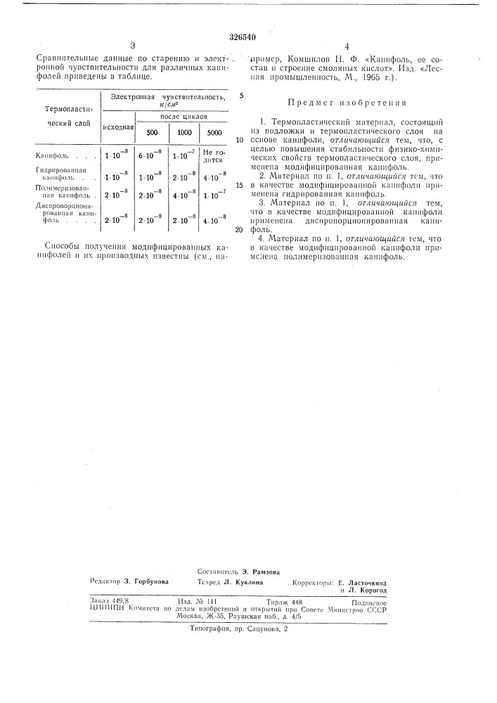 Термопластический материал (патент 326540)