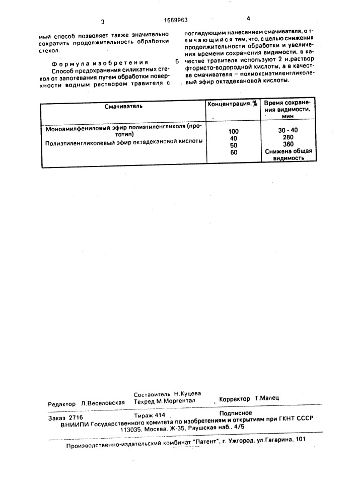 Способ предохранения силикатных стекол от запотевания (патент 1669963)