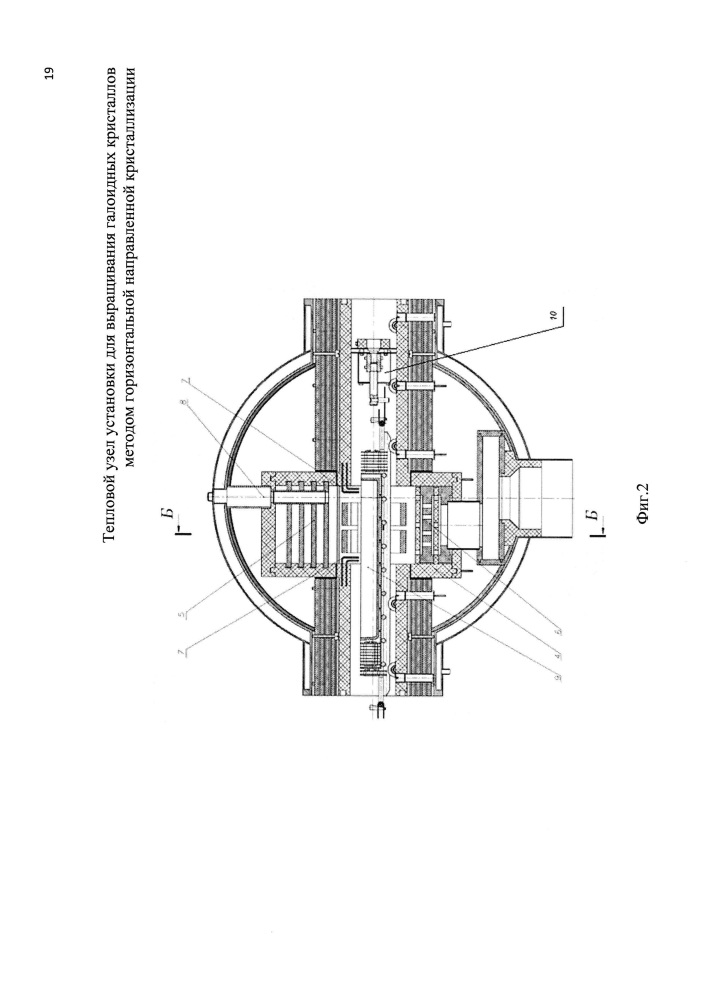 Тепловой узел установки для выращивания галоидных кристаллов методом горизонтальной направленной кристаллизации (патент 2643980)