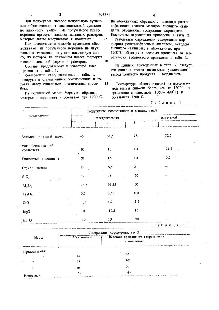 Керамическая кордиеритовая масса (патент 903351)