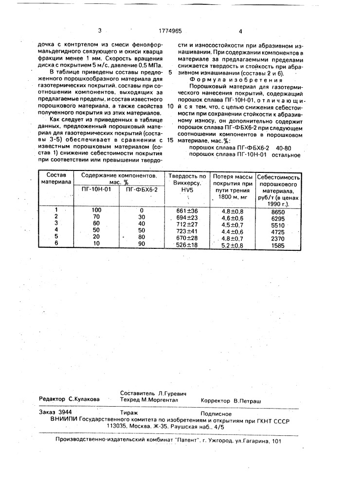 Порошковый материал для газотермического нанесения покрытий (патент 1774965)