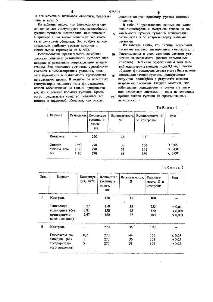 Средство для повышения продуктивности тутового шелкопряда (патент 978803)