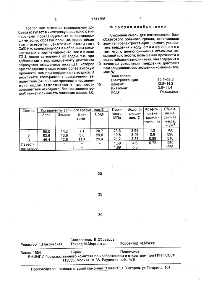 Сырьевая смесь для изготовления безобжигового зольного гравия (патент 1731756)