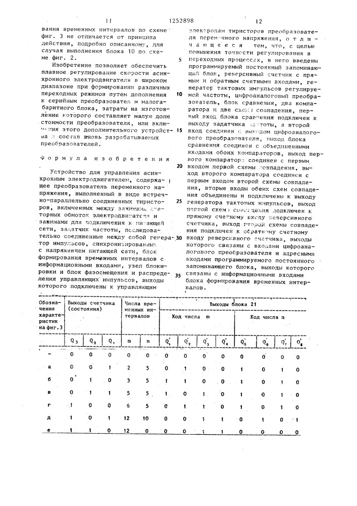 Устройство для управления асинхронным электродвигателем (патент 1252898)