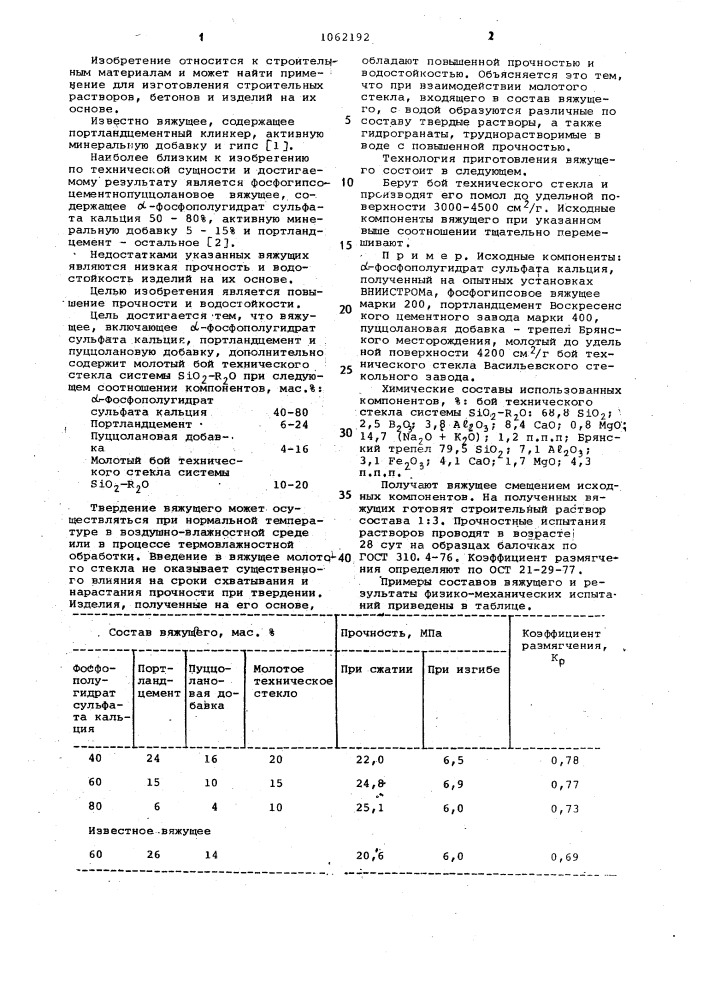 Вяжущее (патент 1062192)