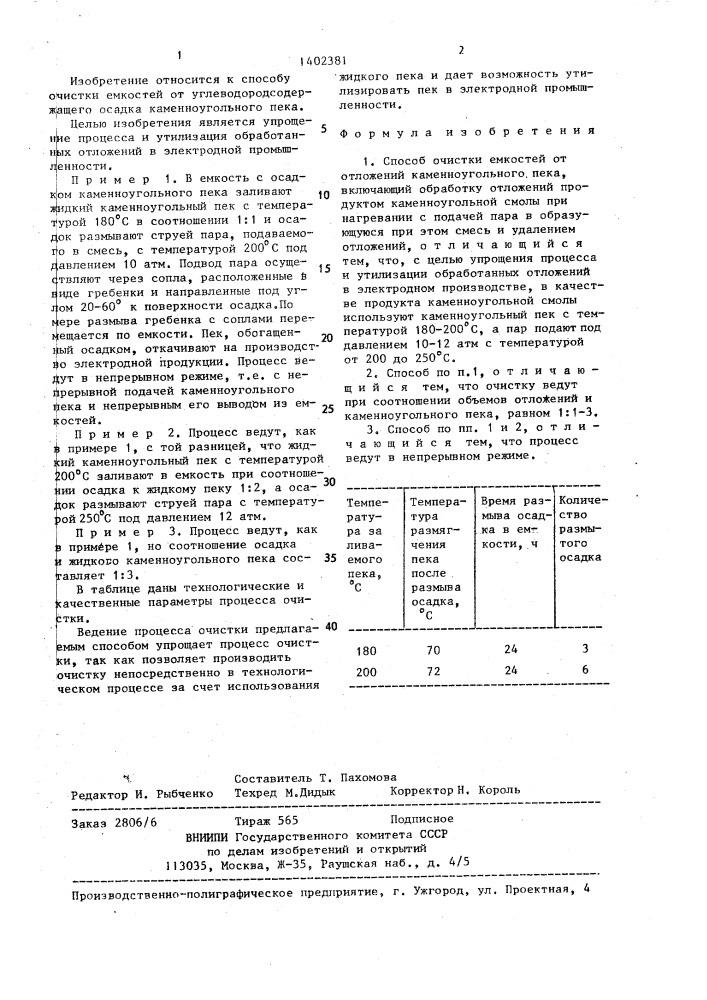 Способ очистки емкостей от отложений каменноугольного пека (патент 1402381)