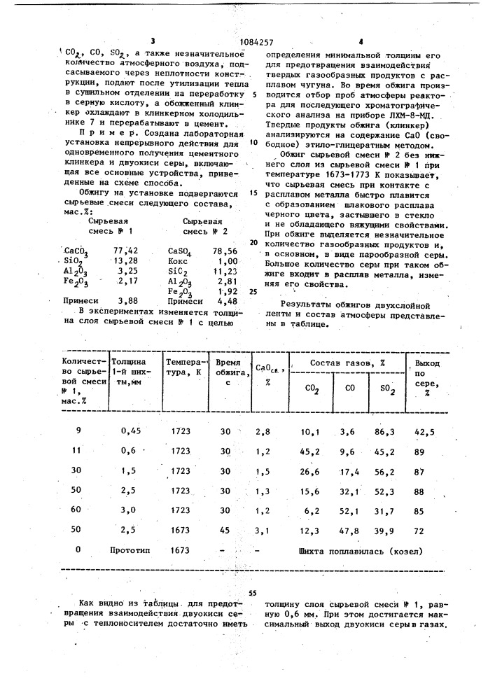 Способ производства цементного клинкера и двуокиси серы (патент 1084257)