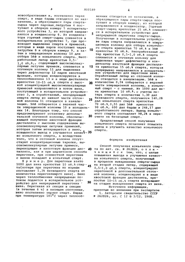 Способ получения коньячногоспирта (патент 800189)