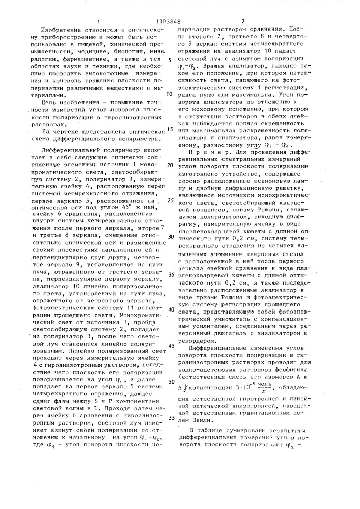 Дифференциальный поляриметр (патент 1303848)