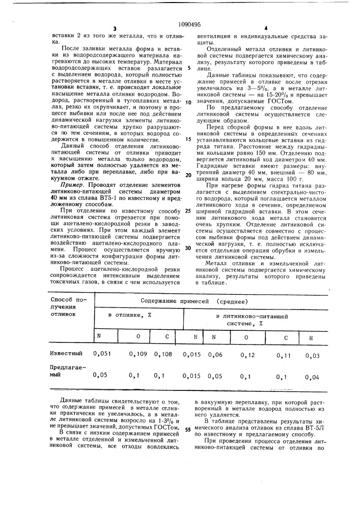 Способ отделения литниковой системы от отливок из химически активных тугоплавких металлов и их сплавов (патент 1090495)