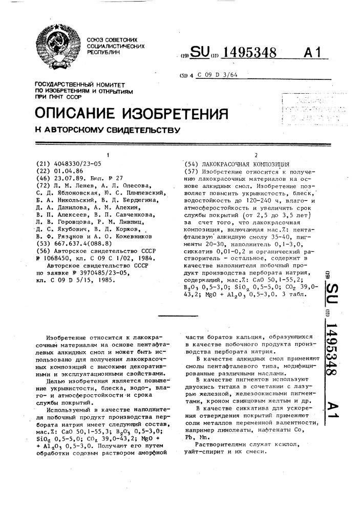 Лакокрасочная композиция (патент 1495348)