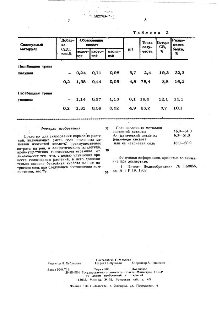 Средство для силосования кормовых растений (патент 582743)