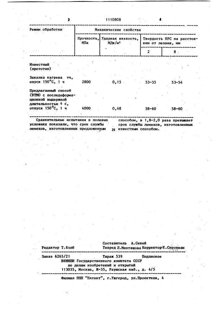 Способ изготовления режущих рабочих органов почвообрабатывающих машин (патент 1110808)