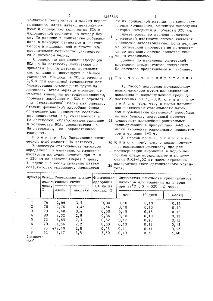 Способ получения полиакролеиновых латексов (патент 1565845)