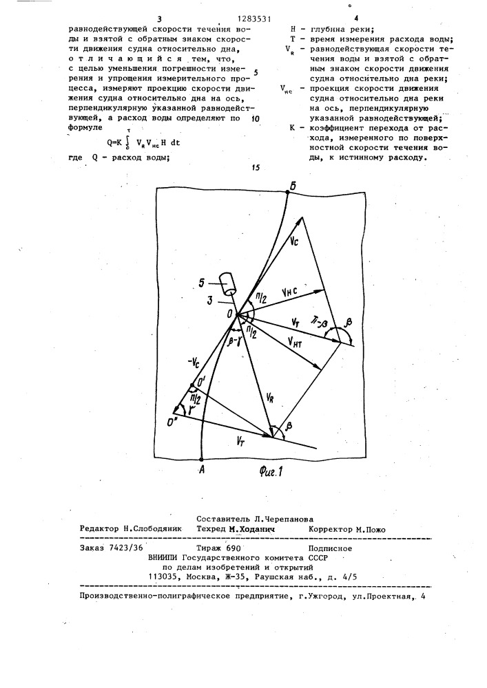 Способ измерения расхода воды в реке (патент 1283531)