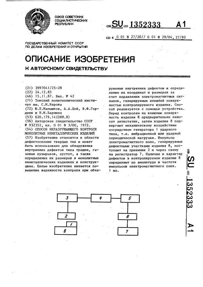 Способ неразрушающего контроля монолитных неметаллических изделий (патент 1352333)