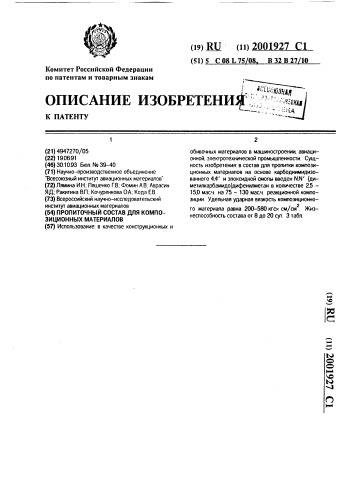 Пропиточный состав для композиционных материалов (патент 2001927)