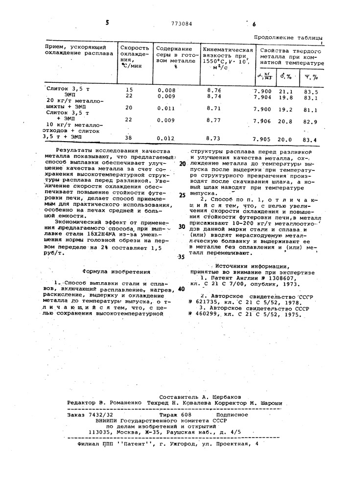 Способ выплавки стали и сплавов (патент 773084)