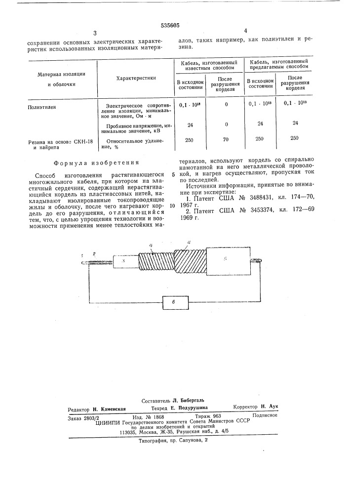 Способ изготовления растягивающегося многожильного кабеля (патент 535605)