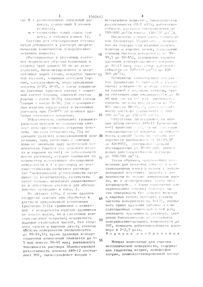 Моющая композиция для очистки металлической поверхности (патент 1502612)